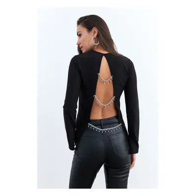 Cool & Sexy Women's Black Back Low-Cut Accessory Blouse