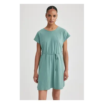 DEFACTO A-Line Crew Neck Short Sleeve 100% Cotton Dress