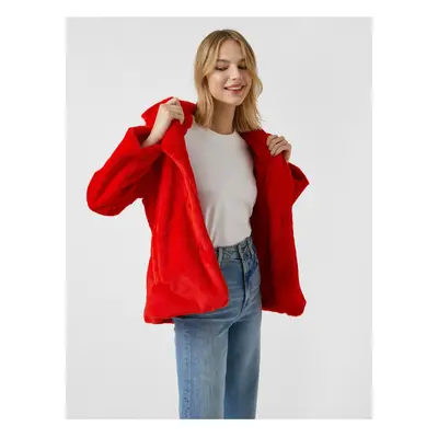 Koton Women's Red Buttoned Oversize Short Faux Für Coat