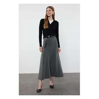 Trendyol Gray Premium Yarn/Special Yarn Midi Knit Skirt