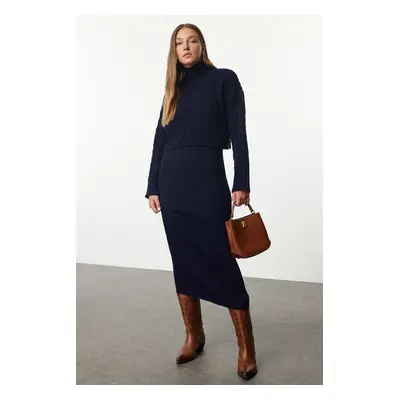 Trendyol Navy Blue Midi Knitted Sweater-Dress Set