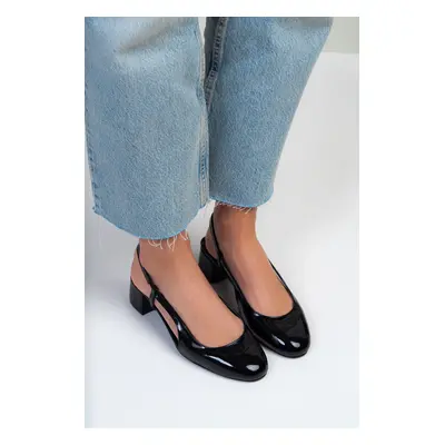 NİŞANTAŞI SHOES Ophelia Black Patent Leather Rubber Detail Short Heeled Women's Ballerinas