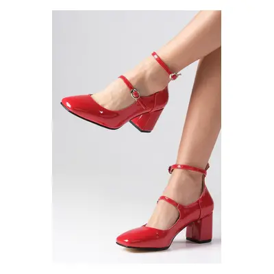 Mio Gusto Thalia Red Color Patent Leather Flat Toe Heel Women's Shoes