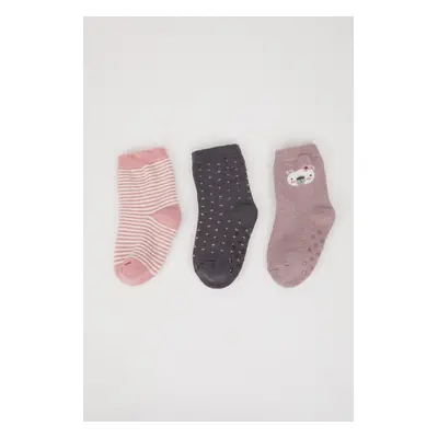 DEFACTO Baby Girl Non-Slip Sole 3-Pack Cotton Long Socks