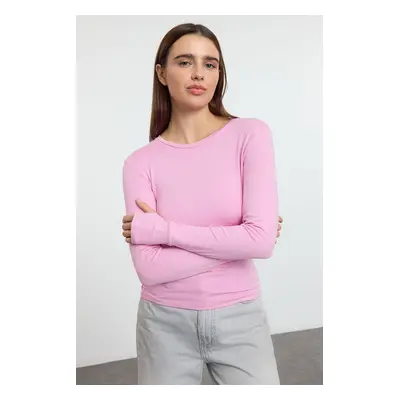 Trendyol Pink Viscose/Soft Fabric Finger-Touch Detailed Flexible Knitted Blouse