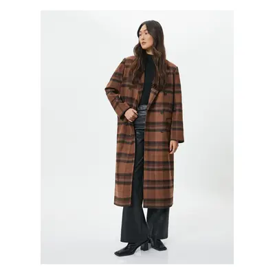 Koton Women's Brown Plaid Coat