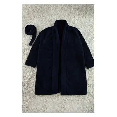 Trendyol Navy Blue Belted Wellsoft Winter Knitted Dressing Gown