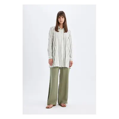 DEFACTO Wide Leg Wide Leg Double Pleated Basic Plain Woven Trousers