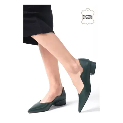 Mio Gusto Gloria Genuine Leather Green Color Women's Low Heeled Shoes