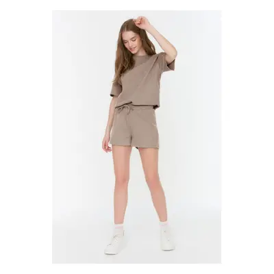 Trendyol Beige Waffle Fabric Knitted Pajama Set