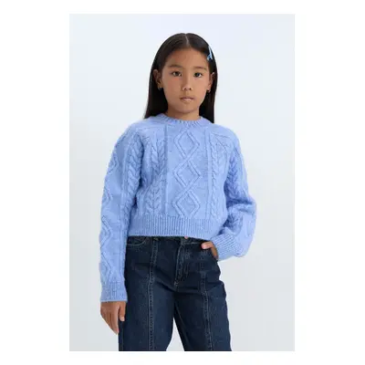 DEFACTO Girl's Crew Neck Hair Knitted Sweater