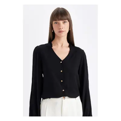 DEFACTO Regular Fit Open Collar Basic Plain Buttoned Long Sleeve Shirt