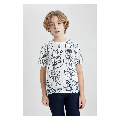 DEFACTO Boy's Crew Neck Patterned Short Sleeve T-Shirt