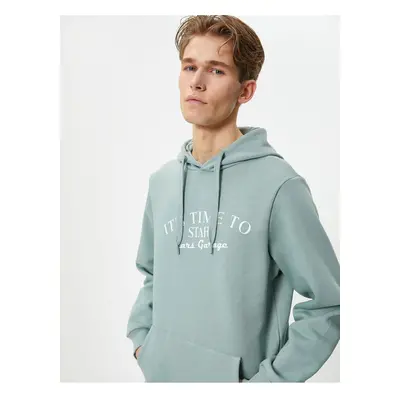 Koton Slogan Printed Hoodie Hooded Kangaroo Pocket Detailed