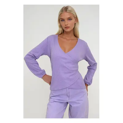 Trend Alaçatı Stili Women's Lilac Double Breasted Elastic Sleeve Blouse