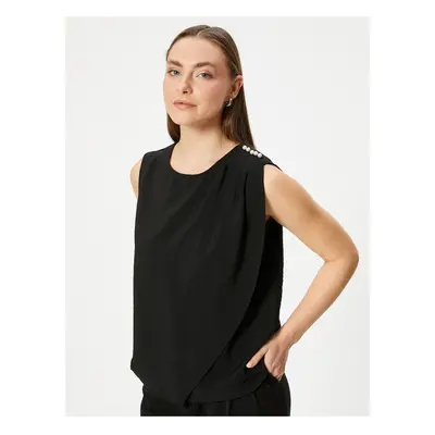 Koton Sleeveless Blouse Pearl Detailed Round Neck Viscose Fabric