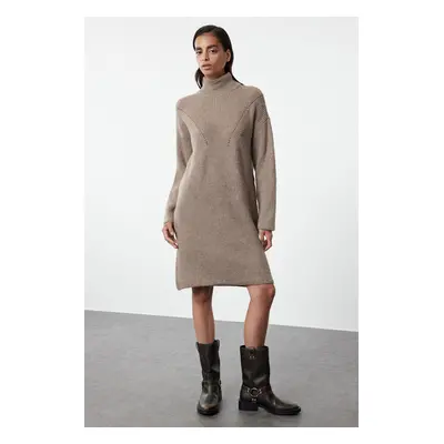 Trendyol Mink Mini Knitwear Stand Collar Soft Textured Sweater Dress