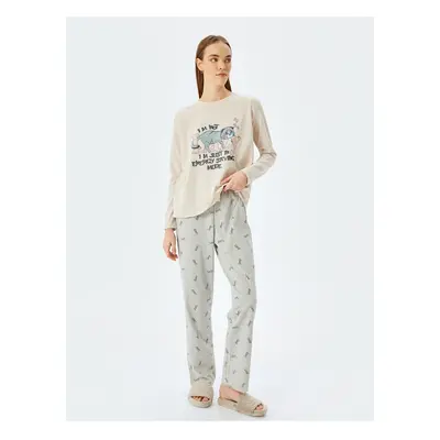 Koton Cat Printed Long Sleeve Pajama Set