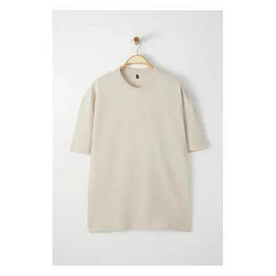 Trendyol stone Oversize/Wide Cut Textured Basic 100% Cotton T-Shirt