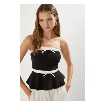 Trendyol Black-White Strapless Bow Detail Woven Bustier