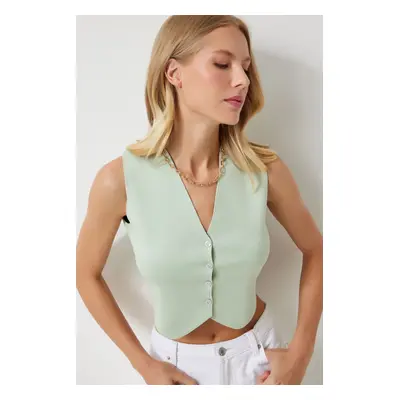 Happiness İstanbul Women's Aqua Green V-Neck Buttoned Summer Knitwear Vest