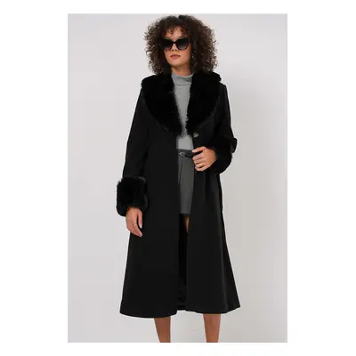 Bigdart Fur Detail Long Coat - Black