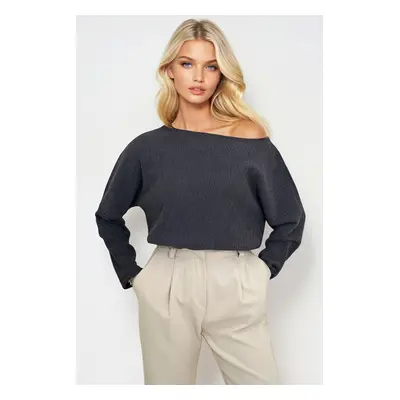 Trend Alaçatı Stili Women's Anthracite Boat Neck Knitted Blouse