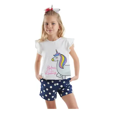 Denokids Polka Dot Unicorn Girl's Summer T-shirt Poplin Shorts Set