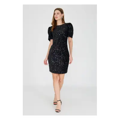 Trendyol Black Back Detail Velvet Sequin Dress