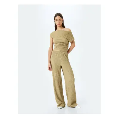 Koton Relaxed Fit Textured Wide Leg Trousers