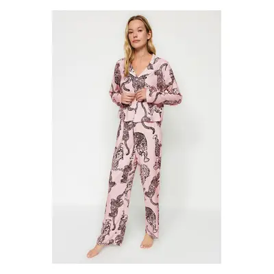 Trendyol Pink Tiger Patterned Viscose Woven Pajama Set