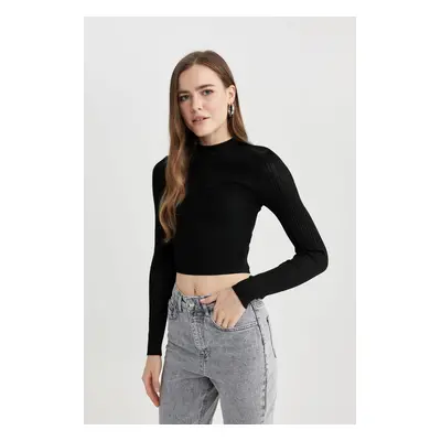 DEFACTO Crop Half Turtleneck Black Knit Sweater