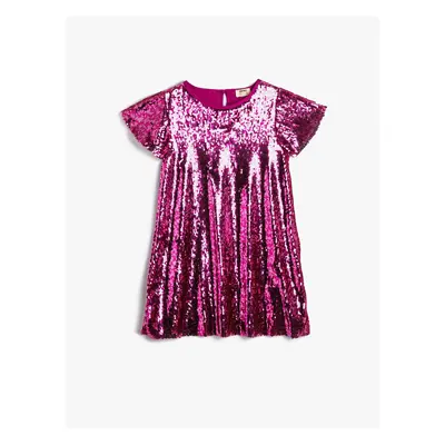 Koton Sequin Sequined Dress Short Sleeve Round Neck