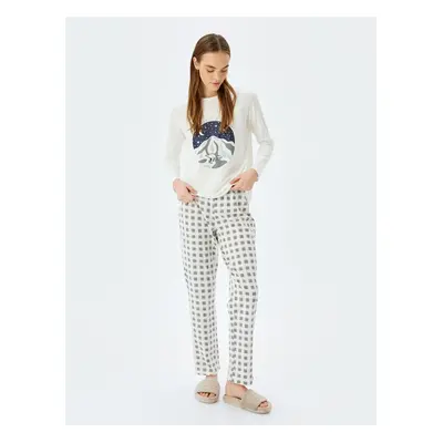 Koton Printed Long Sleeve Cotton Pajamas Set