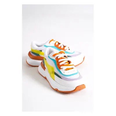 Capone Outfitters Capone Round Toe Double Lace Front White Orange Women's Sports Shoes