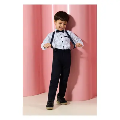 Trendyol White Bow Tie Polka Dot Shirt Trousers Suspender Set Bottom-Top Set