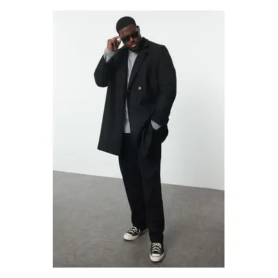 Trendyol Black Men's Regular Fit Winter Cashmere Double Breasted Plus Size Coat