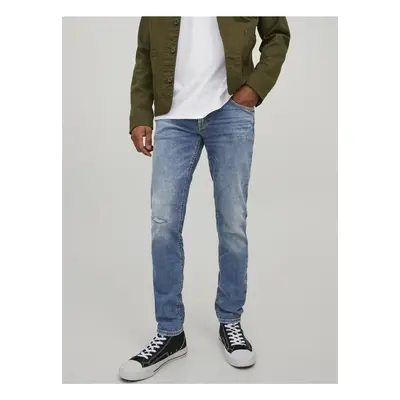 Modré slim fit džíny s vyšisovaným efektem Jack & Jones Liam - Pánské