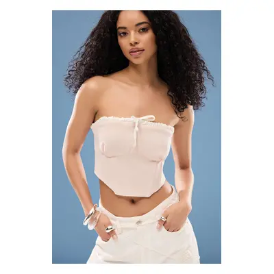 Trendyol Light Pink Tie Detail Strapless Crop Woven Blouse