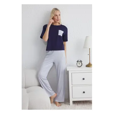 Trendyol Blue Galaxy Jersey Knitted Pajama Set