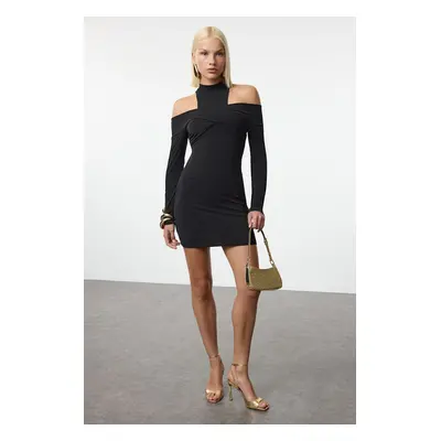 Trendyol Black Collar Detailed Knitted Stylish Mini Evening Dress