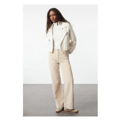 Trendyol Beige Velvet Straight Cut Trousers