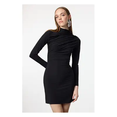 Trendyol Black Bodycon Draped Unlined Knitted Dress Short