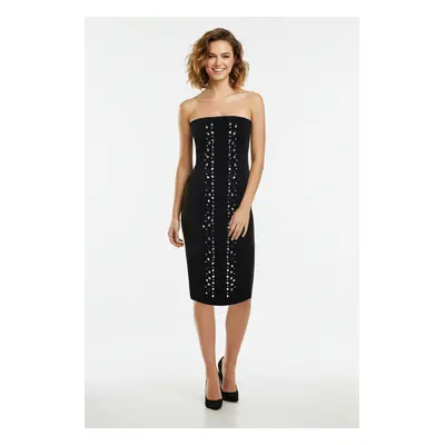 Trendyol Black Stone Printed Strapless Woven Chic Midi Dress