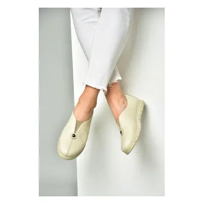 Fox Shoes Beige Genuine Leather Comfort Orthopedic Sole Women's Shoes