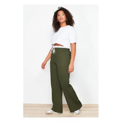 Trendyol Curve Khaki Flexible Waist Wide Leg/Wide Cut Woven Fabric Trousers