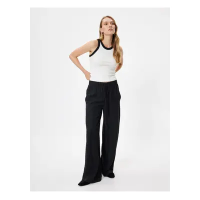 Koton Elastic Waist Tied Wide Leg Viscose Trousers with Pockets