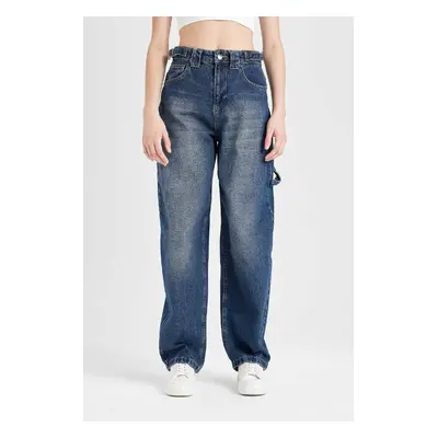 DEFACTO Baggy Fit High Waist Long Jean Washed Trousers