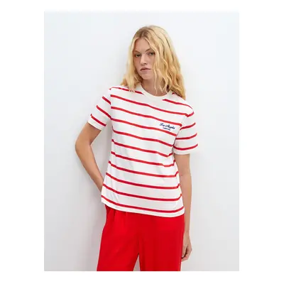 LC Waikiki LCW Vision Ecru Crew Neck Striped Oversize Women's T-Shirt