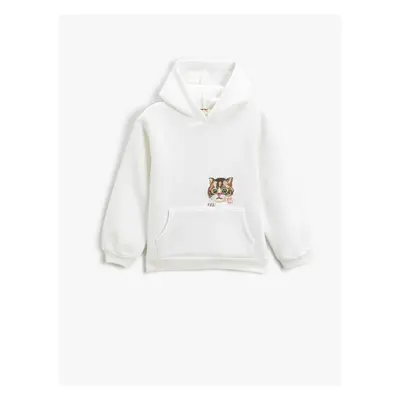 Koton Hooded Sweatshirt Cat Embroidered Detail Kangaroo Pocket Raising